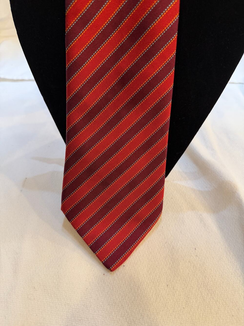 Vintage Hermes Paris Red & Burgundy Stripe Tie 100% Silk